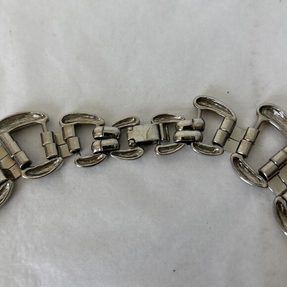 Modernist Statement Collar Necklace Silver Tone Bold Chunky 18" Chain Link - Picture 7 of 12
